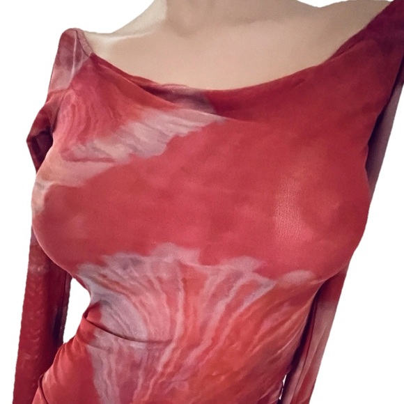 RAMONA LaRUE by Arianne NWT Adele FIGHTER FISH Print Tattoo Mesh DRESS XS / S - Picture 13 of 16